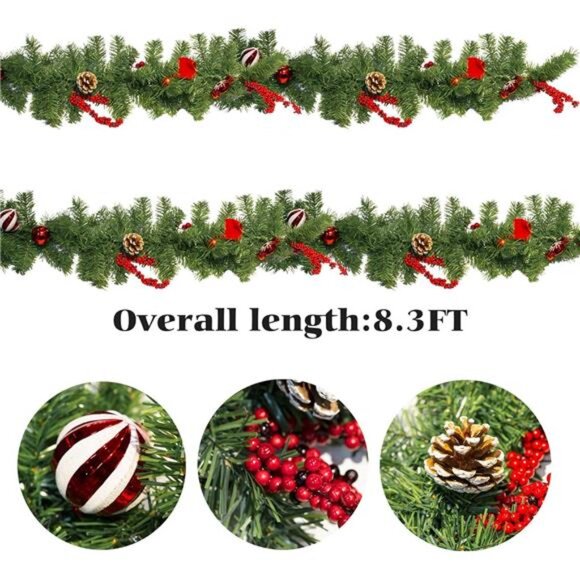 9 FT Christmas Garland Pre Lit LED Battery Operated Artificial Holiday Decoratio - Picture 4 of 7